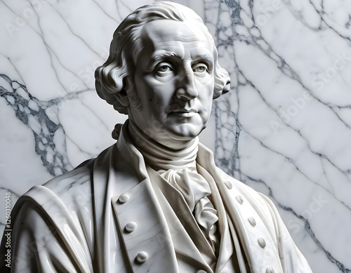White marble bust of President George Washington. George Washington was the first president and one of the Founding Fathers of the United States of America