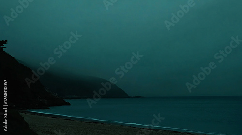 Misty coastal scene at twilight