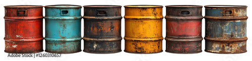 old rusty oil barrels isolated on a white background
