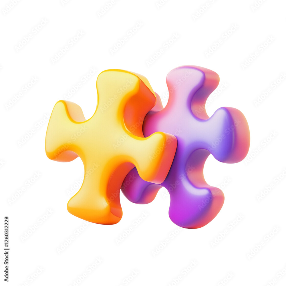 Fototapeta premium Puzzle pieces, put together, white background, bright colors.