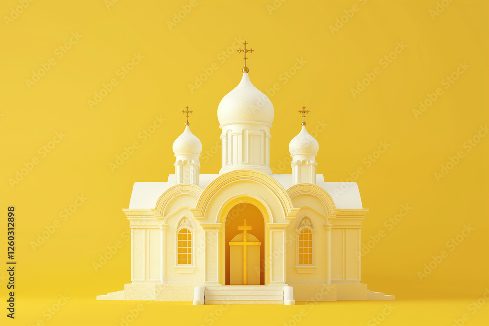 3D Render of Orthodox Church on Yellow Background. Religion Concept. Generative AI 3D Render of Orthodox Church on Yellow Background. Religion Concept. Generative AI