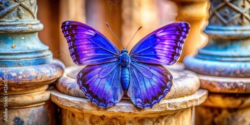 Stunning close-up:  A Common Purple Sapphire butterfly's iridescent wings in architectural detail. photo