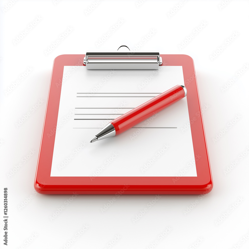 3D red loan contract document illustration with pen on a white background for financial presentations 3D red loan contract document illustration with pen on a white background for financial presentations