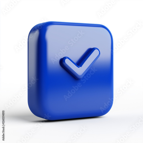 Blue digital payment application icon displaying a check mark on a clean white background photo