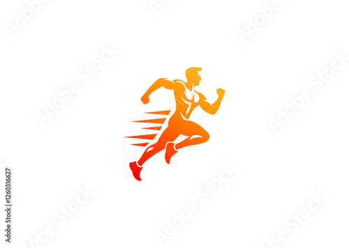 A dynamic logo of a running man, symbolizing speed, movement, and energy.