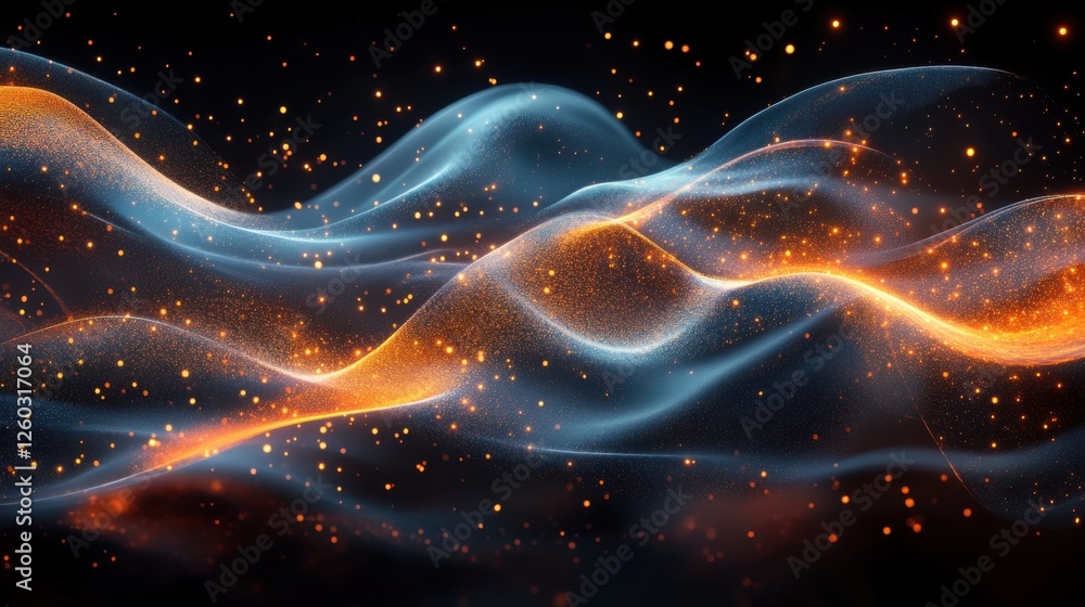Fototapeta premium Abstract ethereal waves with luminous highlights. Featuring fluid motion and glowing accents. Emphasizing elegance and fluidity. Ideal for modern and artistic-themed designs.