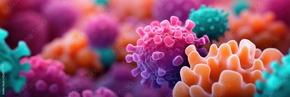 The microworld virus and bacteria cells laboratory scientific imagery close-up microbiology concept The microworld virus and bacteria cells laboratory scientific imagery close-up microbiology concept