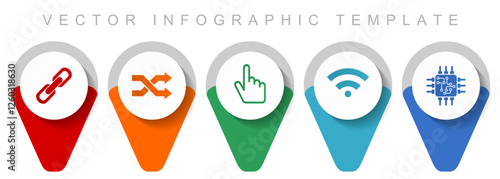 Web and internet pointer collection, miscellaneous icons such as chain, arrows, finger, signal and chip, flat design vector infographic template in eps 10