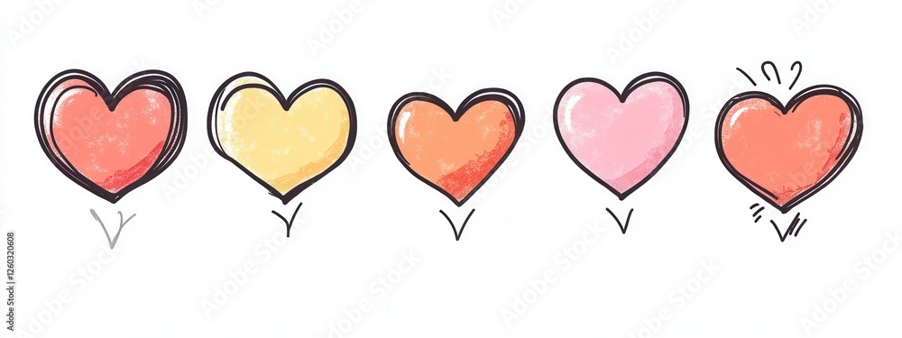 Diverse Heart Icons Collection, showcasing filled, outline, and broken styles on a clean white background for versatile design applications Diverse Heart Icons Collection, showcasing filled, outline, and broken styles on a clean white background for versatile design applications