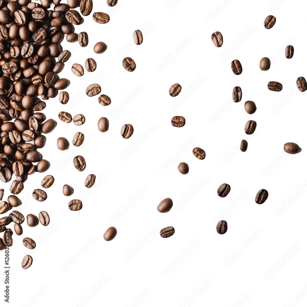 Coffee Bean Scatter: A captivating, high-resolution image of roasted coffee beans scattered across a blank canvas. The rich. Coffee Bean Scatter: A captivating, high-resolution image of roasted coffee beans scattered across a blank canvas. The rich.