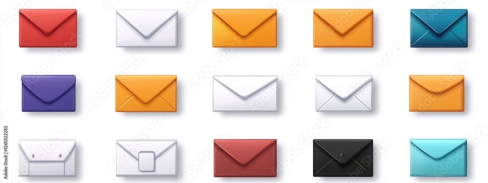 Envelope icon collection, diverse flap designs, minimalist aesthetic, clean white backdrop, versatile for digital and print applications Envelope icon collection, diverse flap designs, minimalist aesthetic, clean white backdrop, versatile for digital and print applications