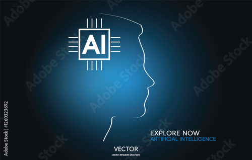 Human silhouette and microchip, AI symbols.