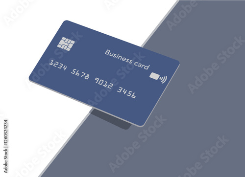 A blue generic mock credit card is seen balanced on an edge in a 3-d illustration.