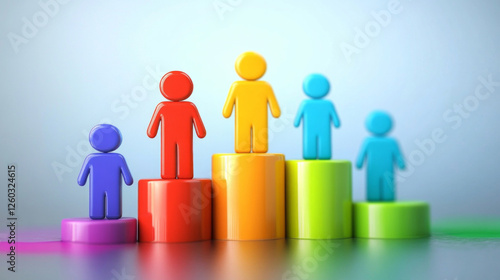 Infographic showcasing media marketing trends with colorful figures on podiums
