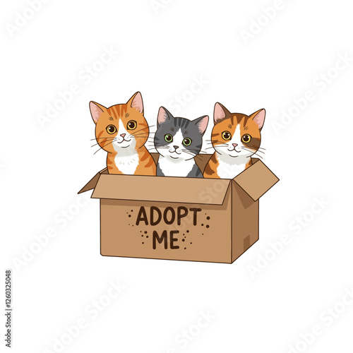 Adorable Cats in Box Wanting Adoption Cute Pet Illustration
