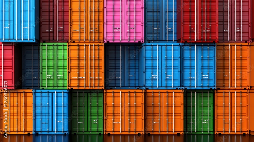 Fototapeta premium A vibrant arrangement of colorful shipping containers stacked together, showcasing a variety of hues and patterns.