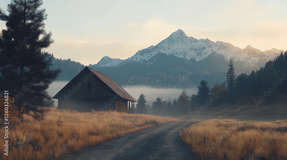 A small cabin is in the middle of a field A small cabin is in the middle of a field