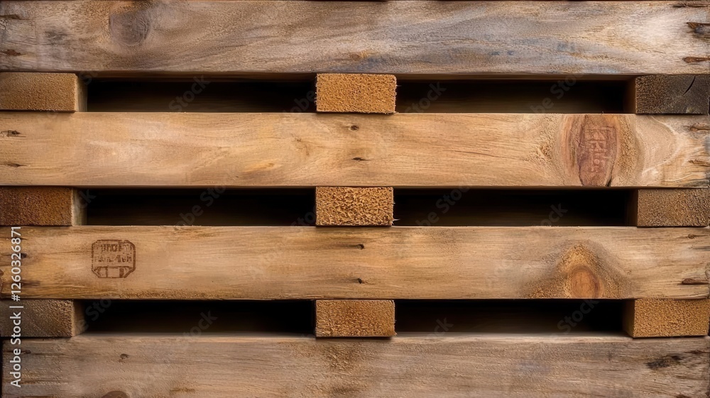 A close-up view of wooden pallets stacked together, showcasing their natural texture and structure. A close-up view of wooden pallets stacked together, showcasing their natural texture and structure.