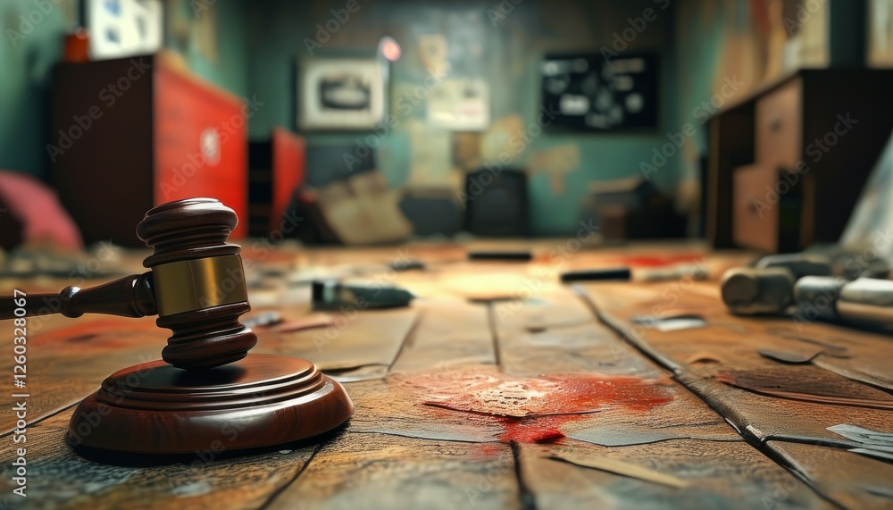 an old neglected room with scattered objects of everyday life and justice