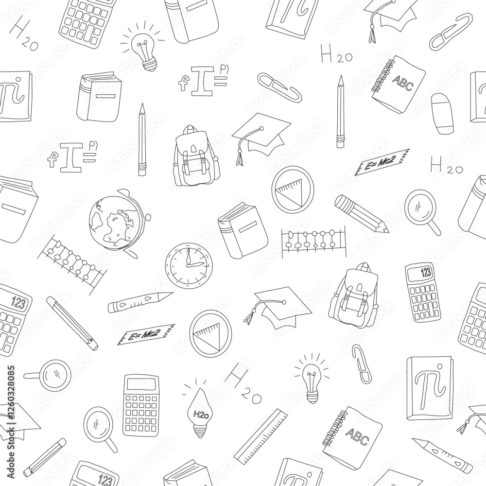 Hand Drawn School and Education seamless pattern. hand drawn stationery design for back to school concept on seamless pattern banner background.hand drawn School Supplies element set. Hand Drawn School and Education seamless pattern. hand drawn stationery design for back to school concept on seamless pattern banner background.hand drawn School Supplies element set.