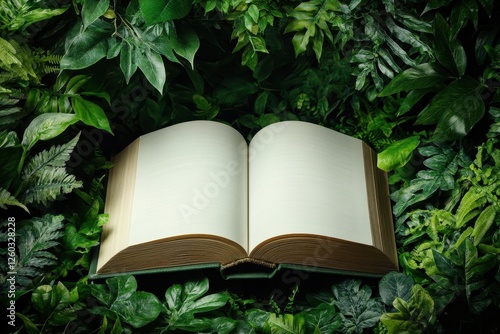 Magical jungle book revealing nature's secrets in lush greenery illuminated ecoconcept exploration photo