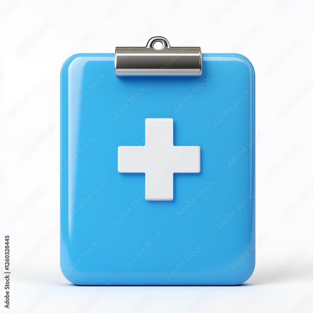 3D blue medical clipboard with white cross symbol on a clean white background for healthcare representation 3D blue medical clipboard with white cross symbol on a clean white background for healthcare representation