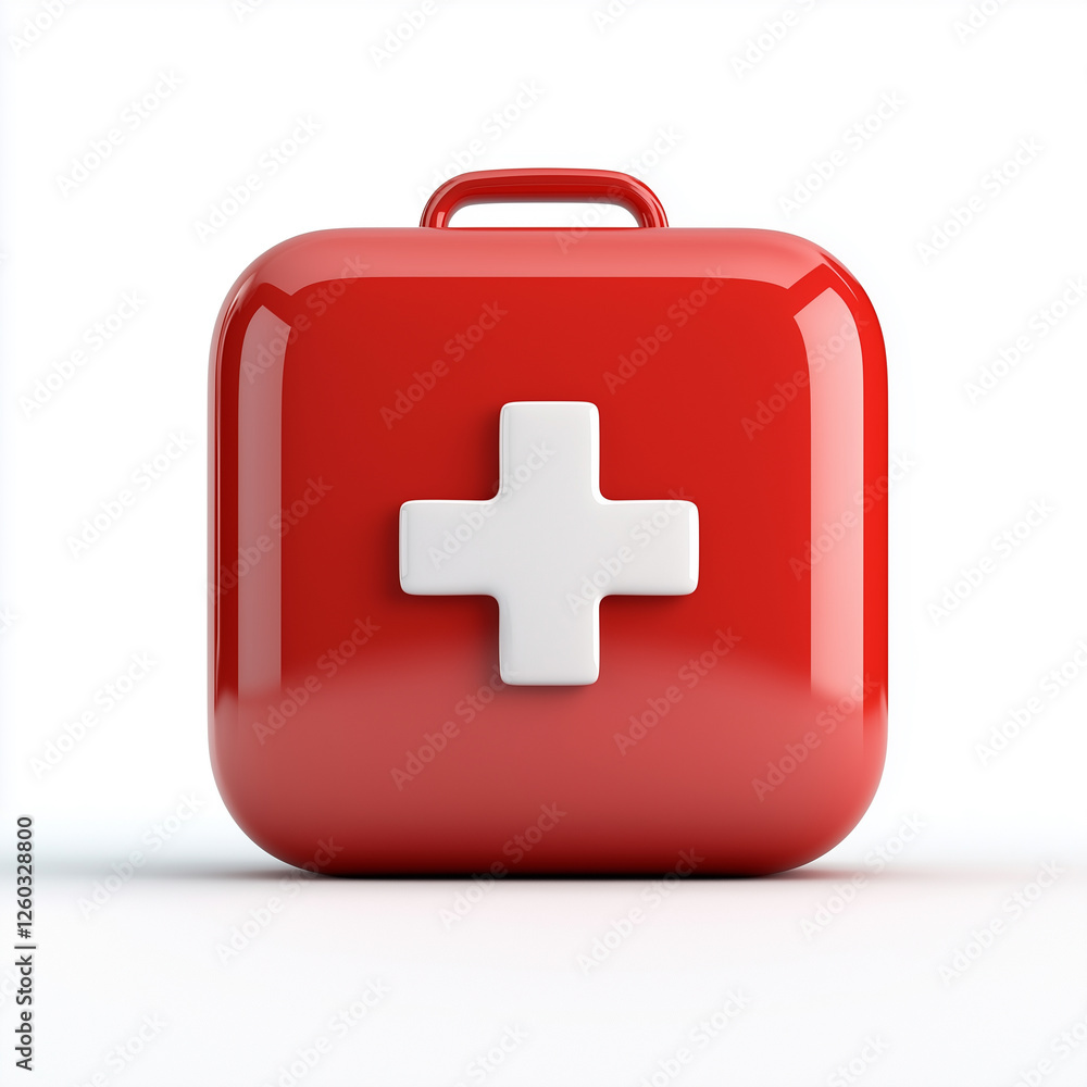 3D red first aid kit icon on a white background for health care and emergency preparedness 3D red first aid kit icon on a white background for health care and emergency preparedness