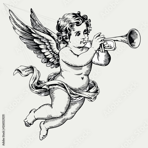 Angel Baby Draw Illustration Black And White Cupid
