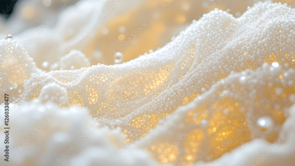 Water technology with foamy texture representing freshness against a soft golden background. Water technology with foamy texture representing freshness against a soft golden background.