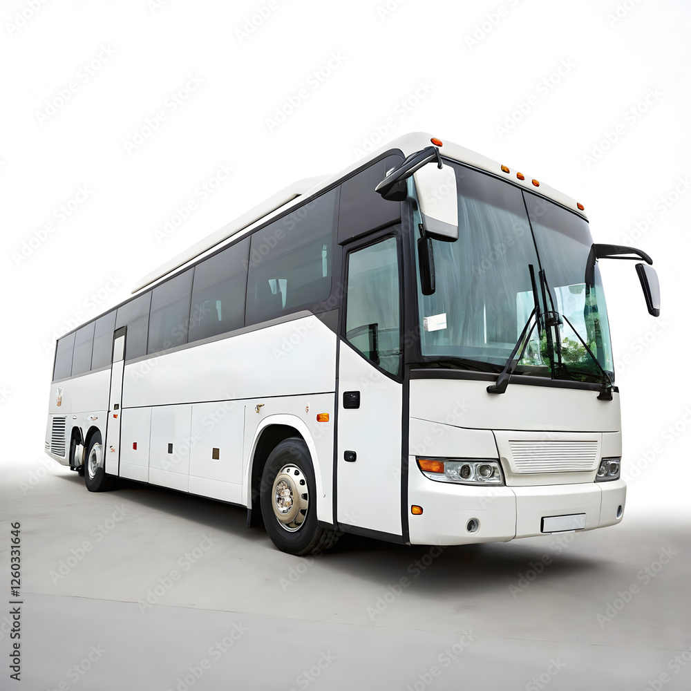 Modern white bus parked in studio environment Modern white bus parked in studio environment