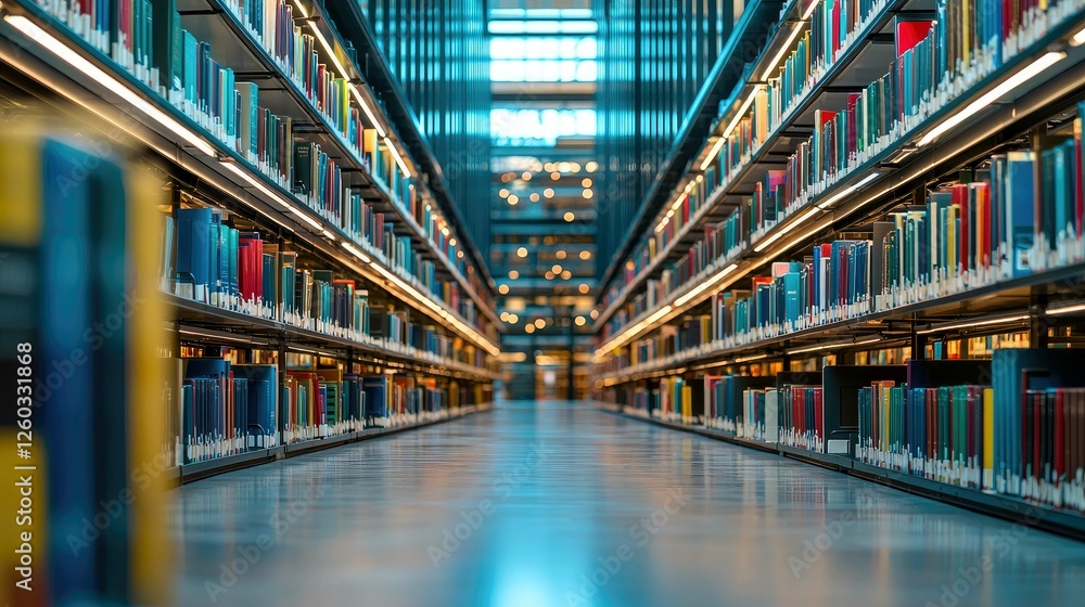 Fototapeta premium A Serene Sanctuary of Knowledge: Exploring the Modern Library's Architectural Marvel