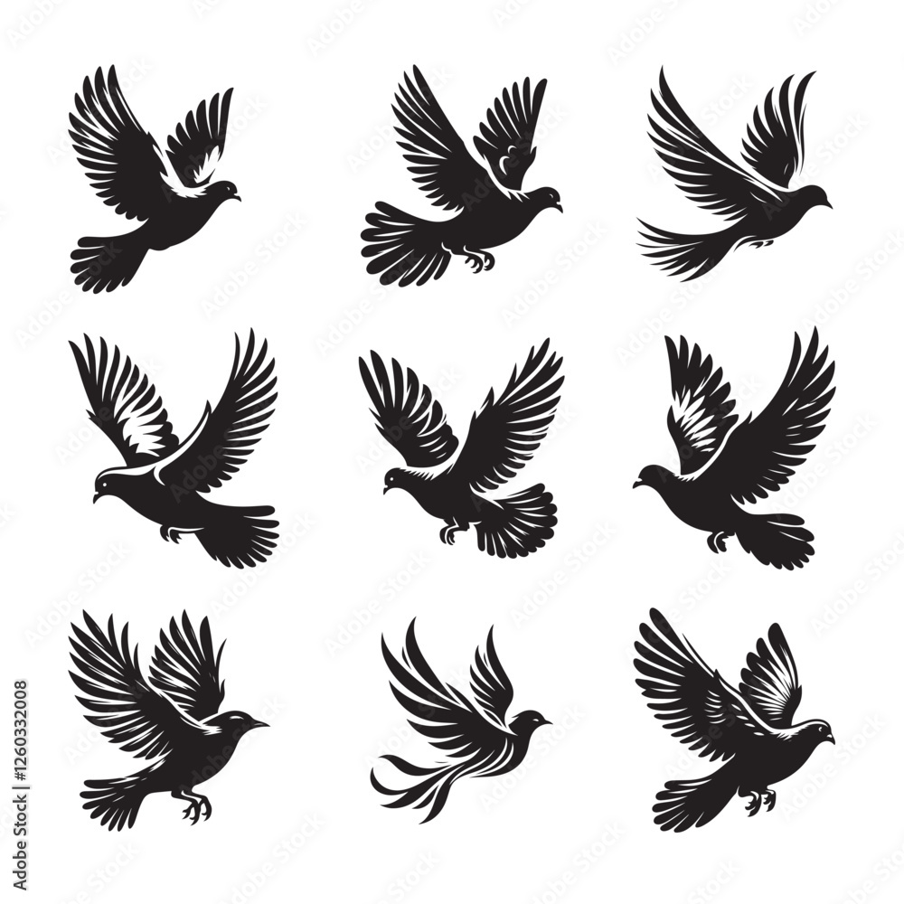 Obraz premium Flying Birds Silhouette Vector Set