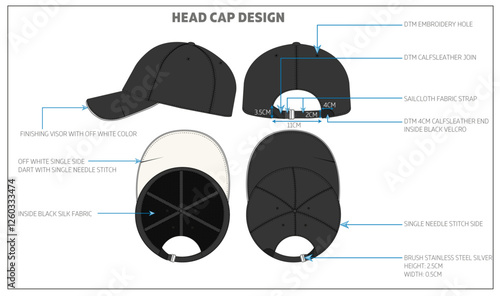 Men's Head Cap Fashion Design Technical Tech Pack. 