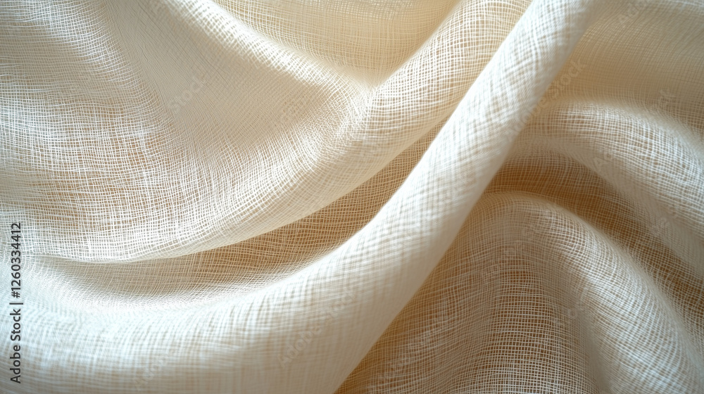 Soft beige linen fabric with gentle folds and texture Soft beige linen fabric with gentle folds and texture