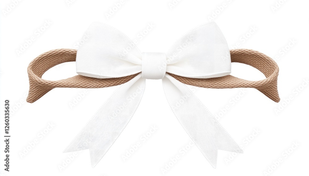 Elegant white and beige bow with textured fabric, suitable for fashion accessories or gifts Elegant white and beige bow with textured fabric, suitable for fashion accessories or gifts