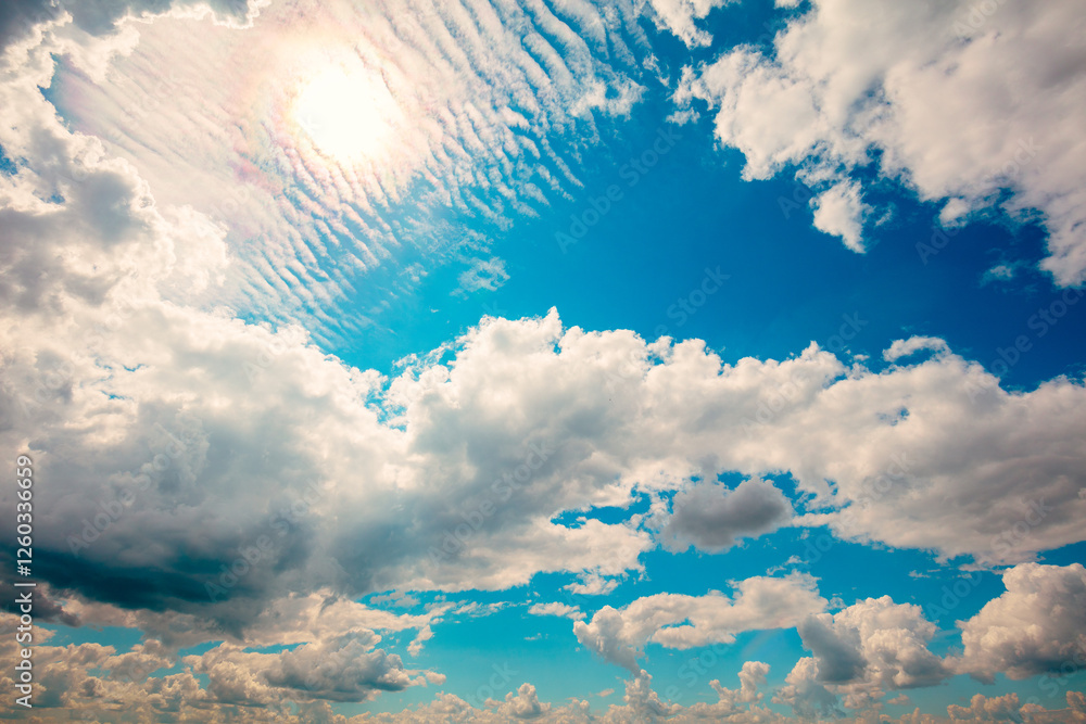 Beautiful cloudy sky on a sunny day. Sky texture. Abstract nature background