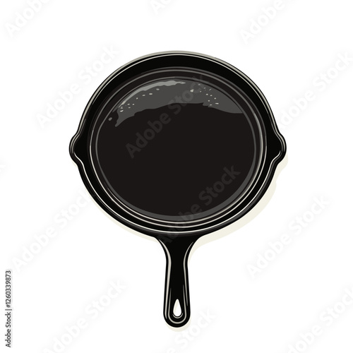 Cast iron skillet vector illustration Heavy duty fry frying pan flat style clipart graphic isolated on white background