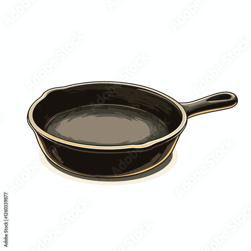 Cast iron skillet vector illustration Heavy duty fry frying pan flat style clipart graphic isolated on white background