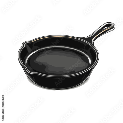 Cast iron skillet vector illustration Heavy duty fry frying pan flat style clipart graphic isolated on white background