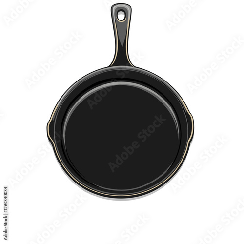 Cast iron skillet vector illustration Heavy duty fry frying pan flat style clipart graphic isolated on white background