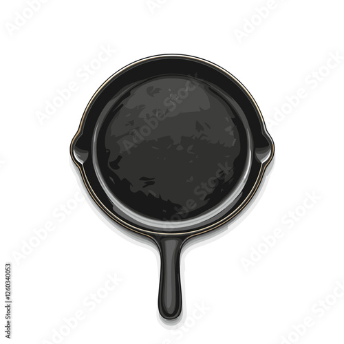 Cast iron skillet vector illustration Heavy duty fry frying pan flat style clipart graphic isolated on white background