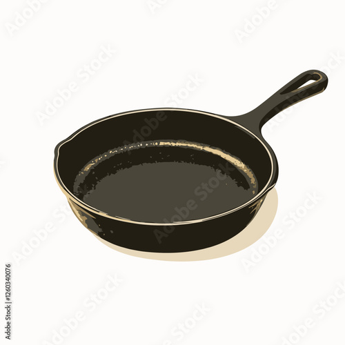 Cast iron skillet vector illustration Heavy duty fry frying pan flat style clipart graphic isolated on white background
