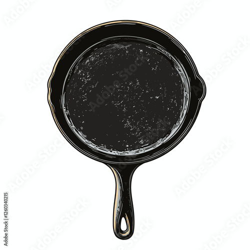 Cast iron skillet vector illustration Heavy duty fry frying pan flat style clipart graphic isolated on white background
