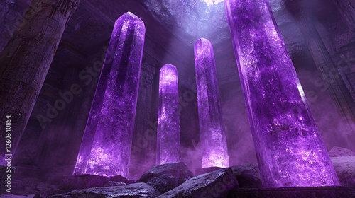 Majestic amethyst crystal columns rising from an anc photo