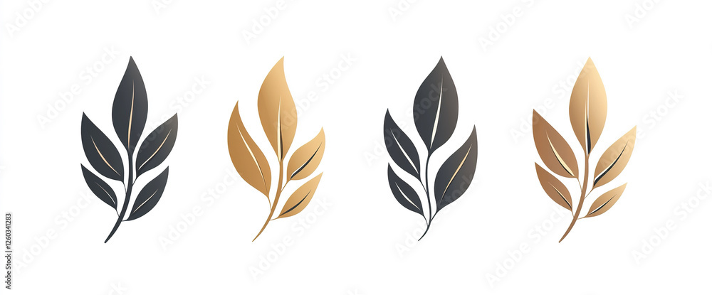 Graceful brown black leaf design with bold, elegant lines, ideal for eco-friendly brands logo icon set on a white background Graceful brown black leaf design with bold, elegant lines, ideal for eco-friendly brands logo icon set on a white background