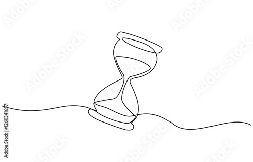 One continuous line drawing of sand hourglass. Vintage timer as Countdown concept, Hourglass drawn continuous one line drawing. Isolated on white background.