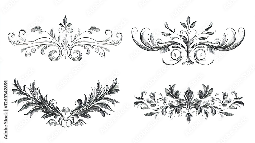 Decorative divider in classic calligraphy style, featuring flowing lines and refined charm on white background Decorative divider in classic calligraphy style, featuring flowing lines and refined charm on white background