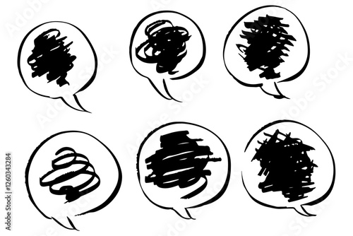 色々な手描きのもやもやのマークセット　憂うつ　不安　鬱　ベクター	