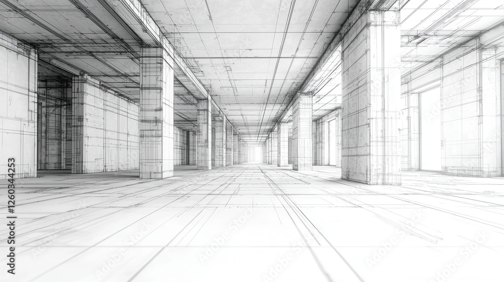 Large spacious room featuring numerous lines in the architecture and design of the interior space Large spacious room featuring numerous lines in the architecture and design of the interior space