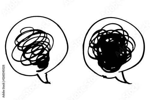 手描きのモヤモヤマークと吹き出し　憂うつ　不安　鬱　ベクター
